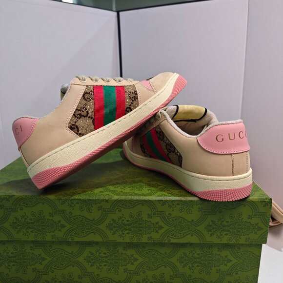Gucci Screener Leather Sneakers with Crystal Embellishments and Pink Accents - Picture 2 of 5
